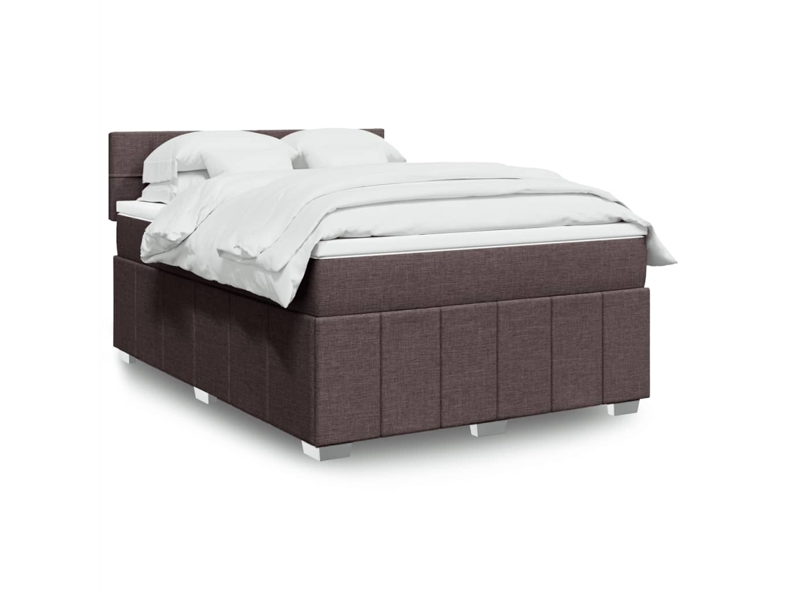 Cama Box Spring Con Colchón Tela Marrón Oscuro 140x190 Cm