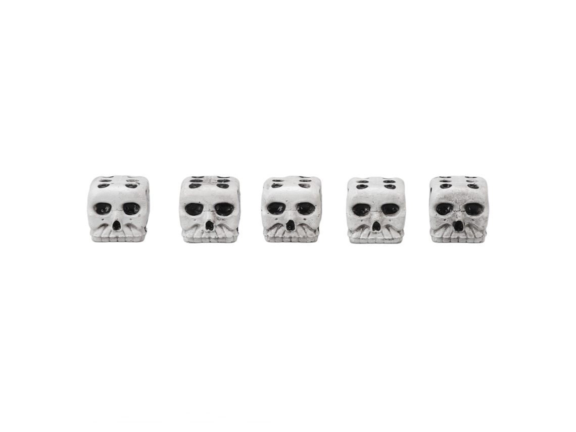 Dados Mali de 6 caras con forma de calavera y esqueleto, 5 unidades, de resina, para juegos y decoración de fiestas.