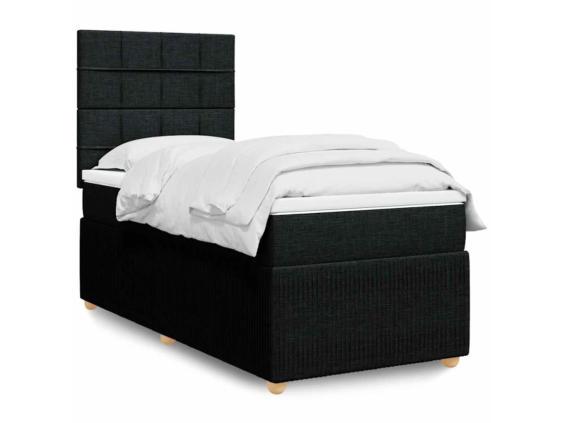 Cama Box Spring Con Colchón Tela Negro 80x200 Cm