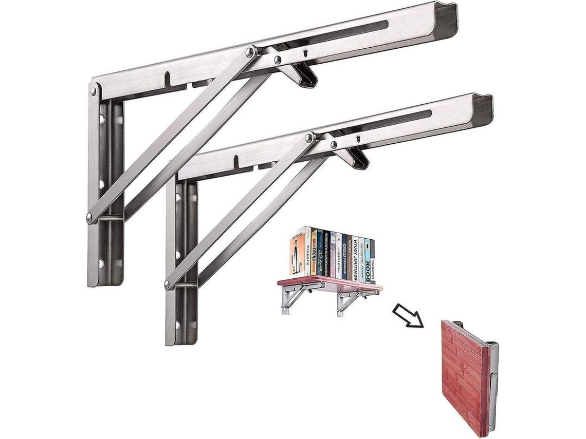 Soporte Plegable De Acero Inoxidable, 2 Piezas, Soporte Plegable Para Estante De Pared, Mesa, Encimera, Ideal Para El Hogar Y El Garaje.