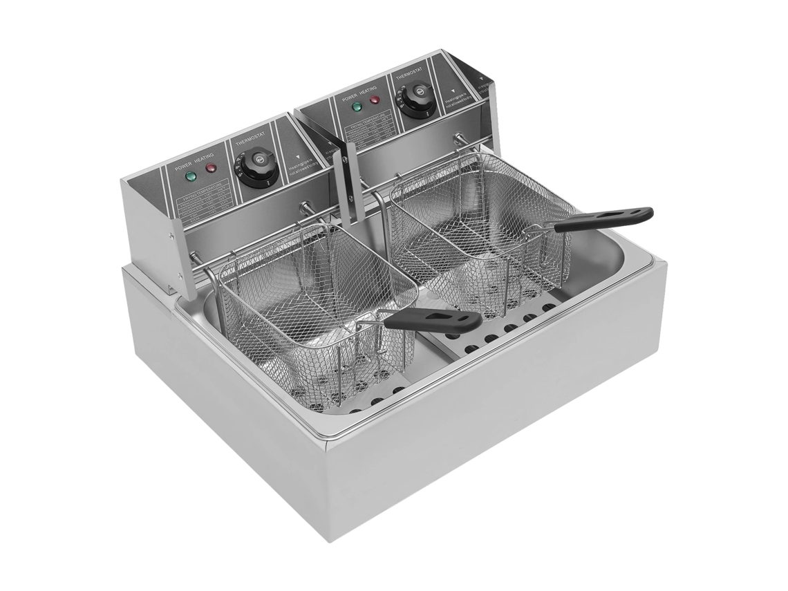 Freidora de 12 L con cestas dobles y control de temperatura, color gris claro, OEM
