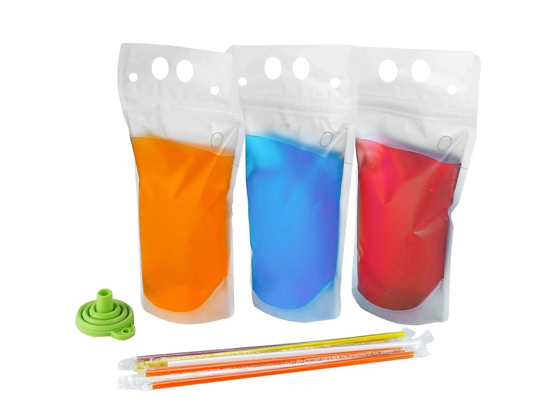 100 Bolsas Para Bebidas Adulto Con Pajita Bolsas De Batido Bolsas De Jugo Reutilizables 450-500ml