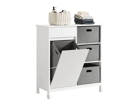 Mueble para Ropa Sucia SoBuy BZR77-W con 1 Cesto y 1 Cajón 3 Cestos separados 80 x 38 x 91cm Blanco