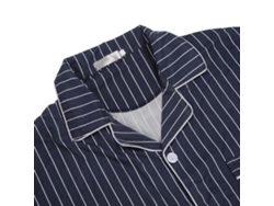 Conjunto De Pijama De Hombre A Rayas De Manga Larga, Cuello Bajo Y Botones, Cómodo, Talla Xl, Azul Oscuro.