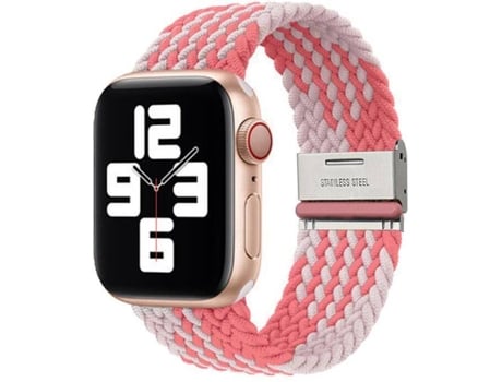Correa Trenzada Ajustable para Apple Watch Series 6 44mm Rosa y Blanco