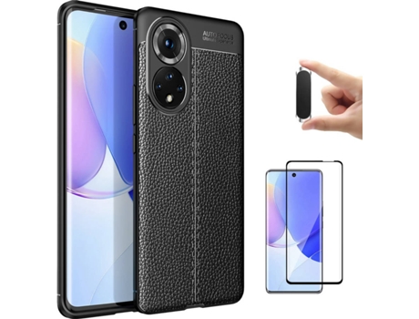 Funda + Protector de Pantalla + Soporte Magnético Huawei Nova 9 Rugged Leather Negro