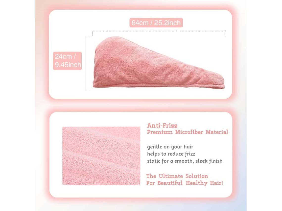 Turbante Toalla Microfibra Rosa Superabsorbente, Secado Rápido Pelo