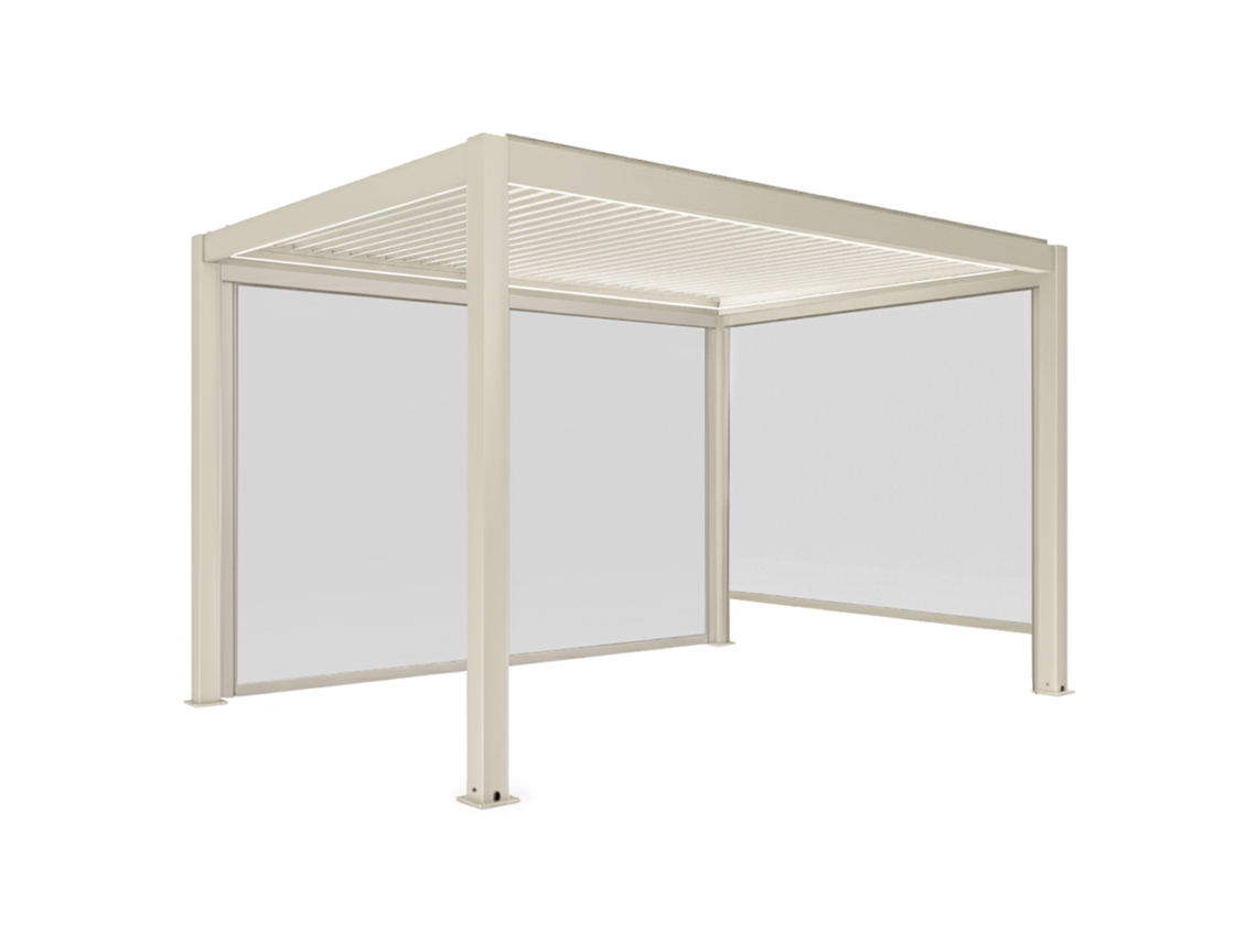 Pérgola Bioclimatique 4x3 M Autoportée Motorisée En Aluminio Crã¨me Avec àclairage Led Et Avec Store Oviala