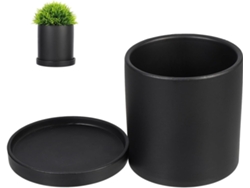 Maceta De Cerámica Finamente Elaborada Para Suculentas Con Un Práctico Platillo Negro. Maceta Pequeña Redonda Para
