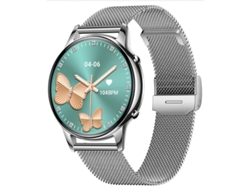 Reloj inteligente con pantalla AMOLED táctil de 1,32 pulgadas, llamadas Bluetooth, recursos de salud para mujeres y diseño redondo plateado Yizhood