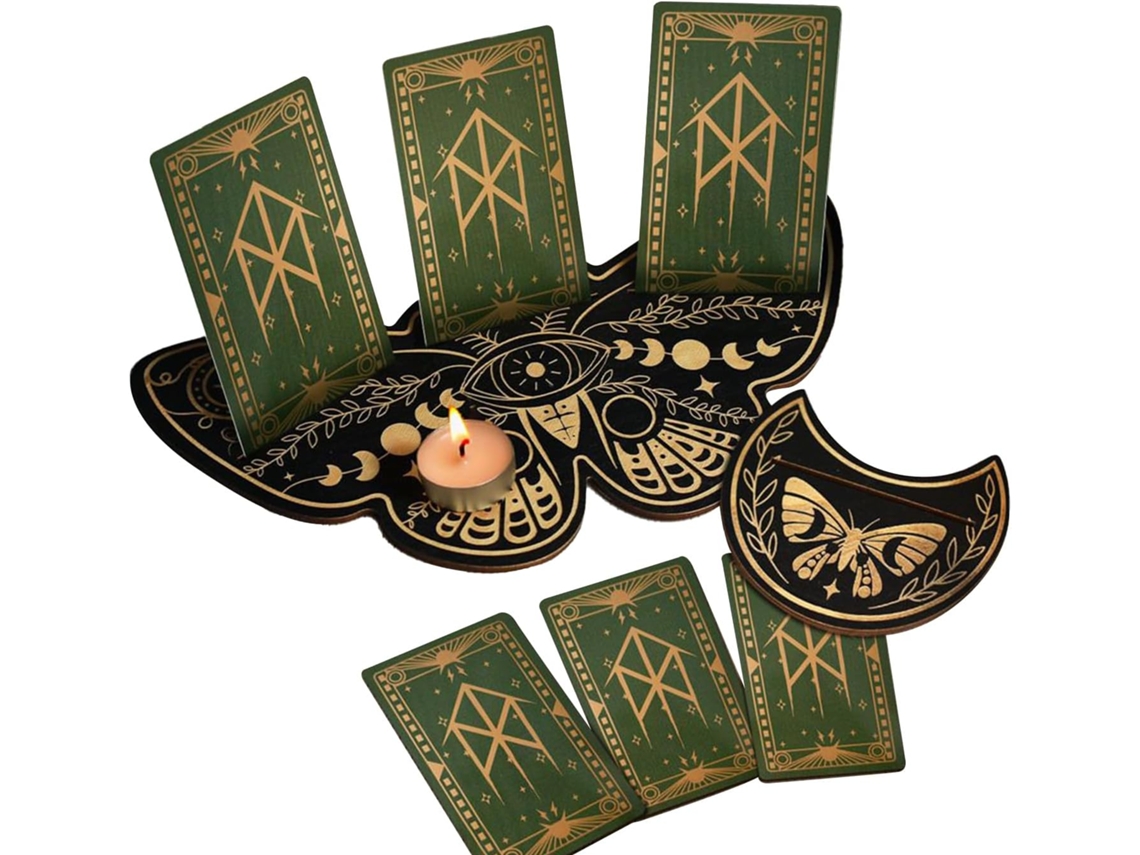 Artículos estéticos de madera para el altar: soporte para cartas del tarot, indicador de fases lunares, accesorio para el altar de fases lunares Slowmoose.