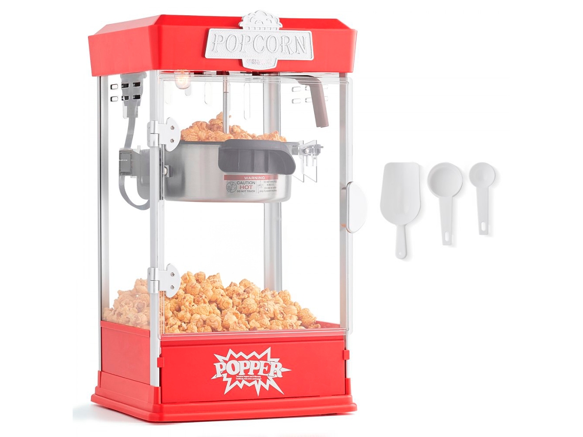 Máquina de palomitas de maíz roja de 480 W con luz LED y capacidad de 4 oz Tekmaquinas