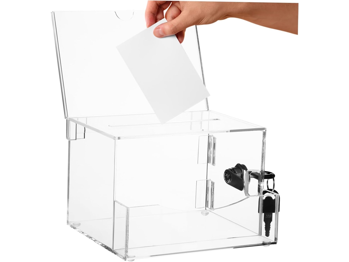 Urna transparente con cerradura, ideal para recaudación de fondos y recogida de sugerencias. Práctica y conveniente. SFUSHOS