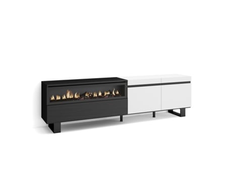 Mueble TV Televisión 200x57x35cm Para TV hasta 80 Chimenea eléctrica Diseño industrial Blanco y negro