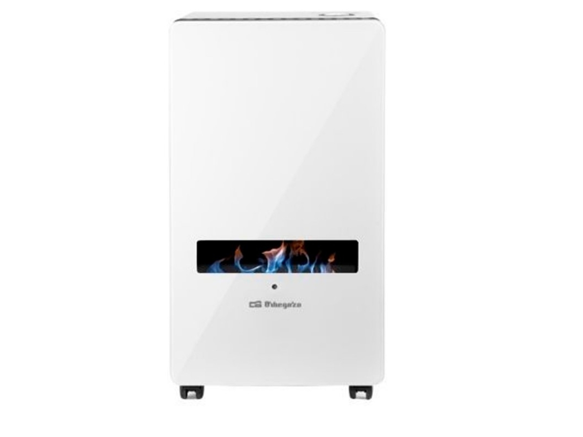 Estufa Gas ORBEGOZO HBF120 Cristal Blanco Llama Azul