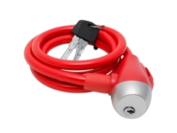 Cable antirrobo de acero con llave y revestimiento de PVC para bicicletas y patinetes, color rojo. AVIZAR
