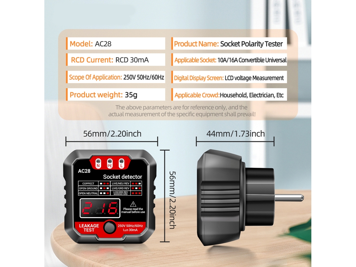 Probador De Enchufes Aneng Con Pantalla Lcd, 250 V, Detector Automático De Polaridad Y Fugas Eléctricas.