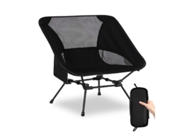 Cadeira Alumínio Leve Preta, Suporta 150kg, Tela Ventilada E Bolso, Com Capa, Acampamento E Trilha.
