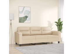 Sofá De 3 Plazas De Tela De Microfibra Color Crema 180 Cm