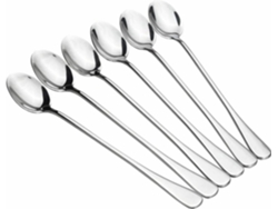 6 Cucharas De Postre Longas Aco Inox Plata, Para Latte Yogur Coqueteis