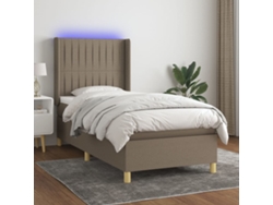 Cama Box Spring Colchón Y Luces Led Tela Gris Taupe 100x200 Cm