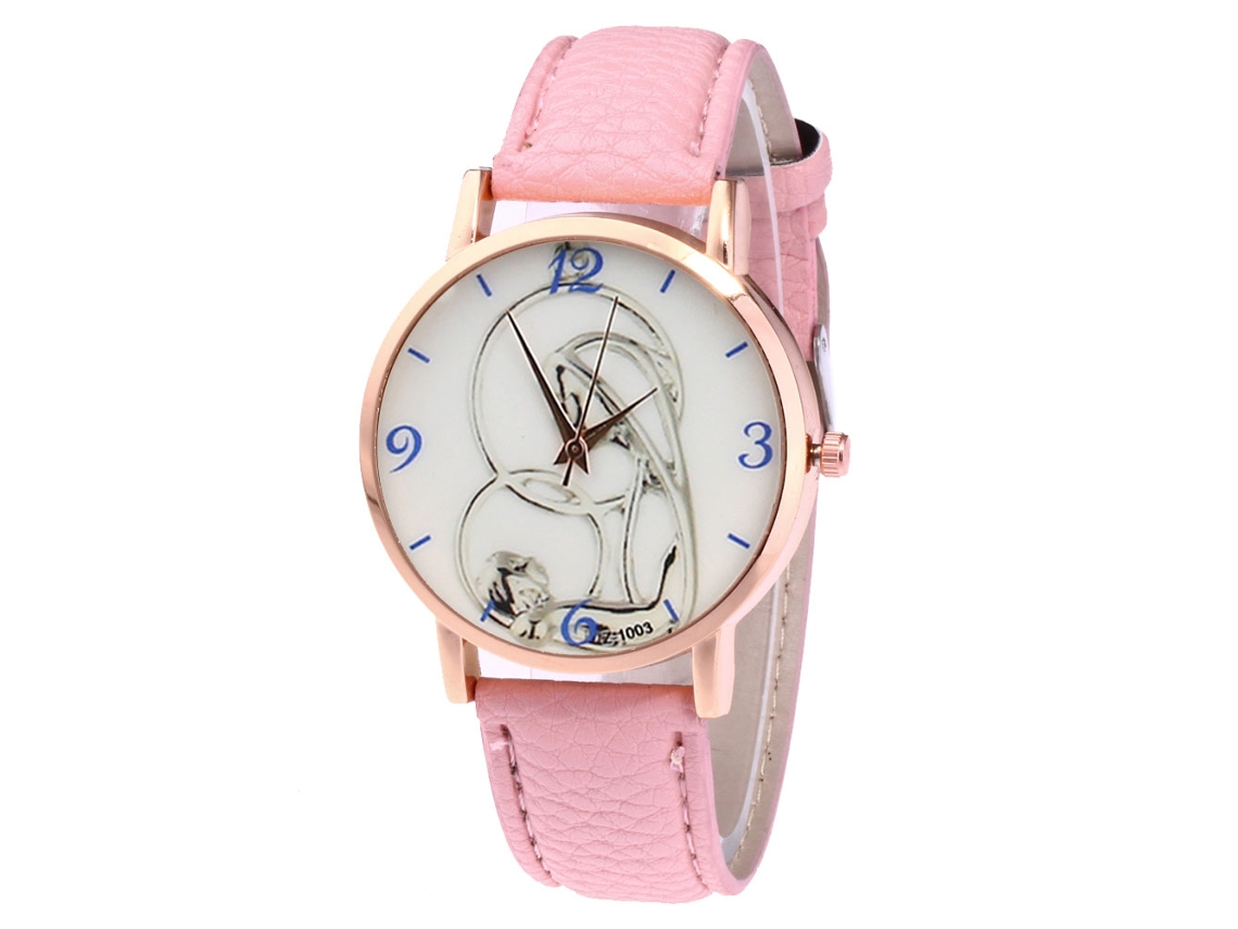 Reloj De Pulsera De Cuero Para Hombre/mujer Con Esfera Redonda Y Movimiento De Cuarzo Rosa.