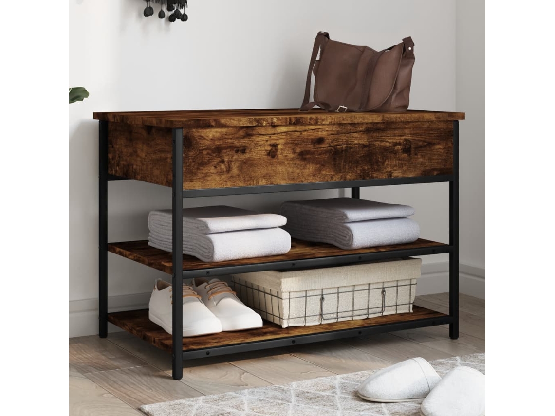 Mueble Zapatero | Banco Zapatero Madera De Ingeniería Roble Ahumado 70x42,5x50 Cm