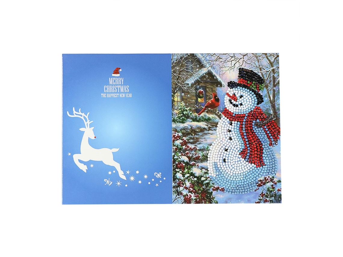 Kit Para Pintar Tarjetas De Felicitación Navideñas Con Diamantes De Imitación - Anciano Y Muñeco De Nieve Hk008