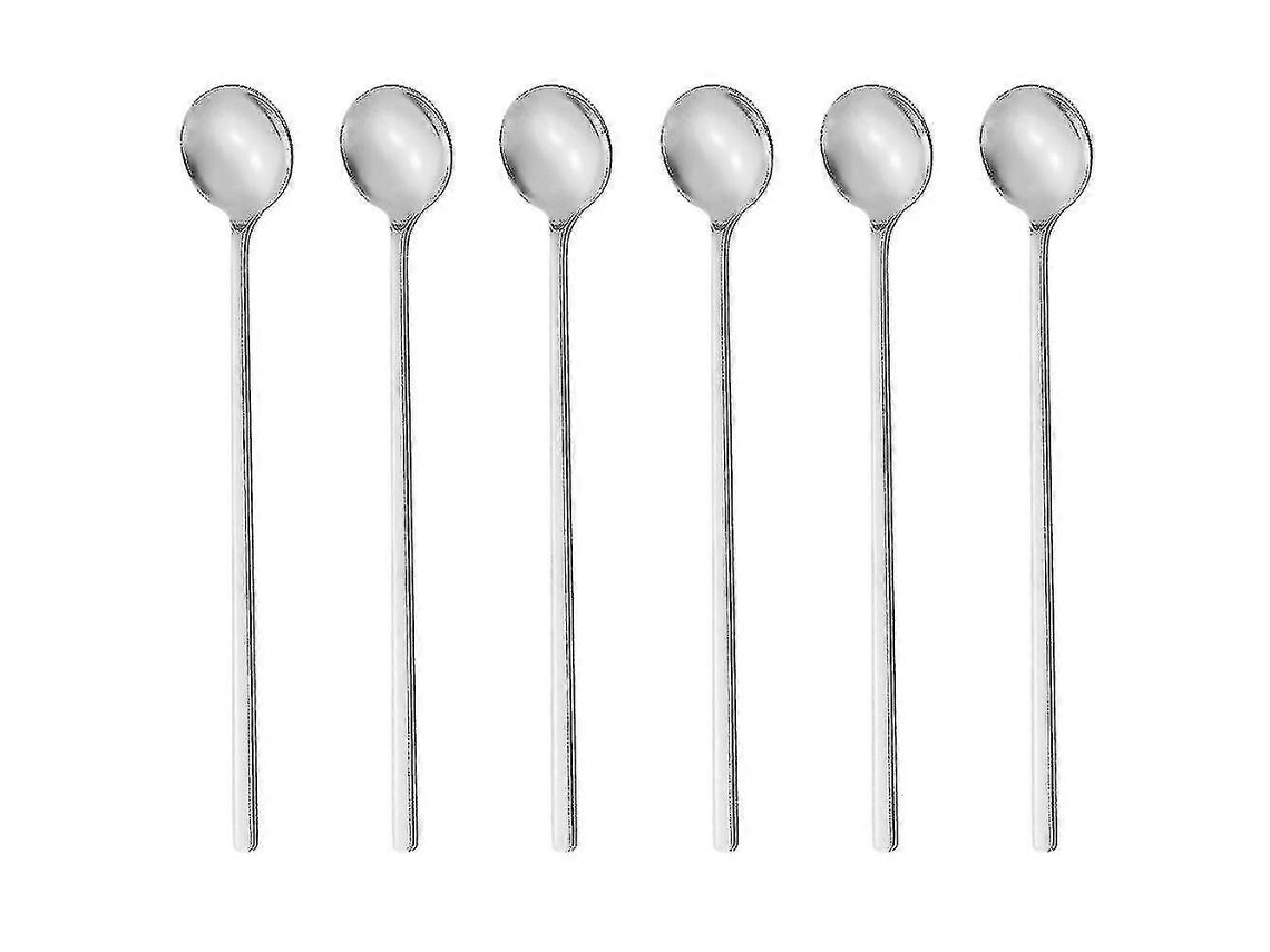 6 Cucharas Largas Para Mezclar, Cucharas De Té, Cucharas De Hielo, Ideal Para Café, Té Helado, Batidos Y Cocktails Plateado