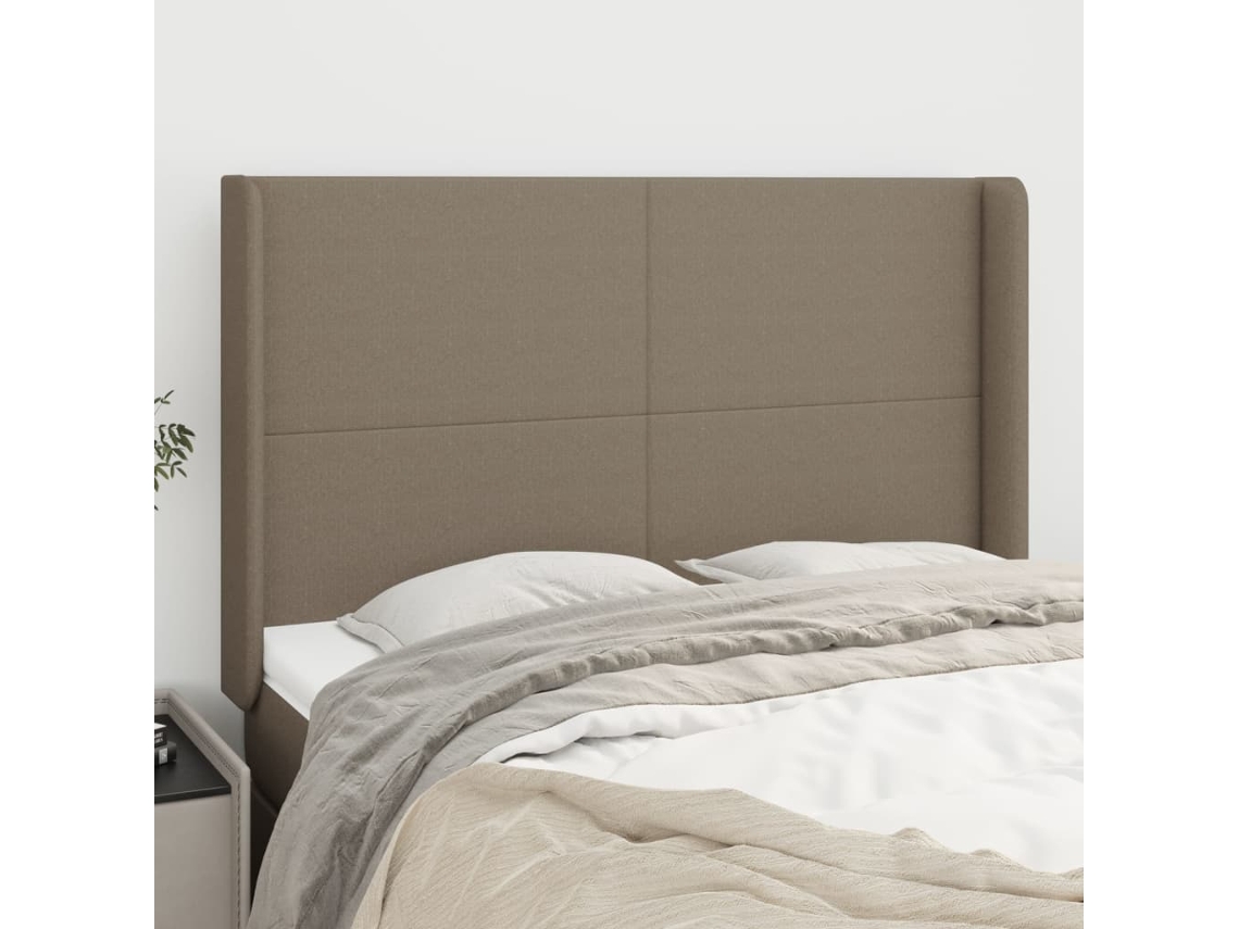 Cabecero Con Orejas De Tela Gris Taupe 147x16x118/128 Cm