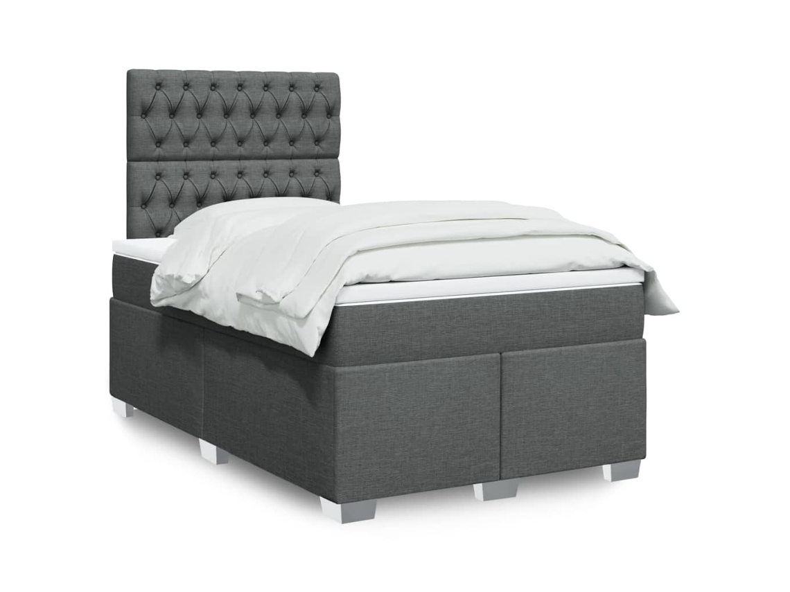 Cama Box Spring Con Colchón Tela Gris Oscuro 120x190 Cm