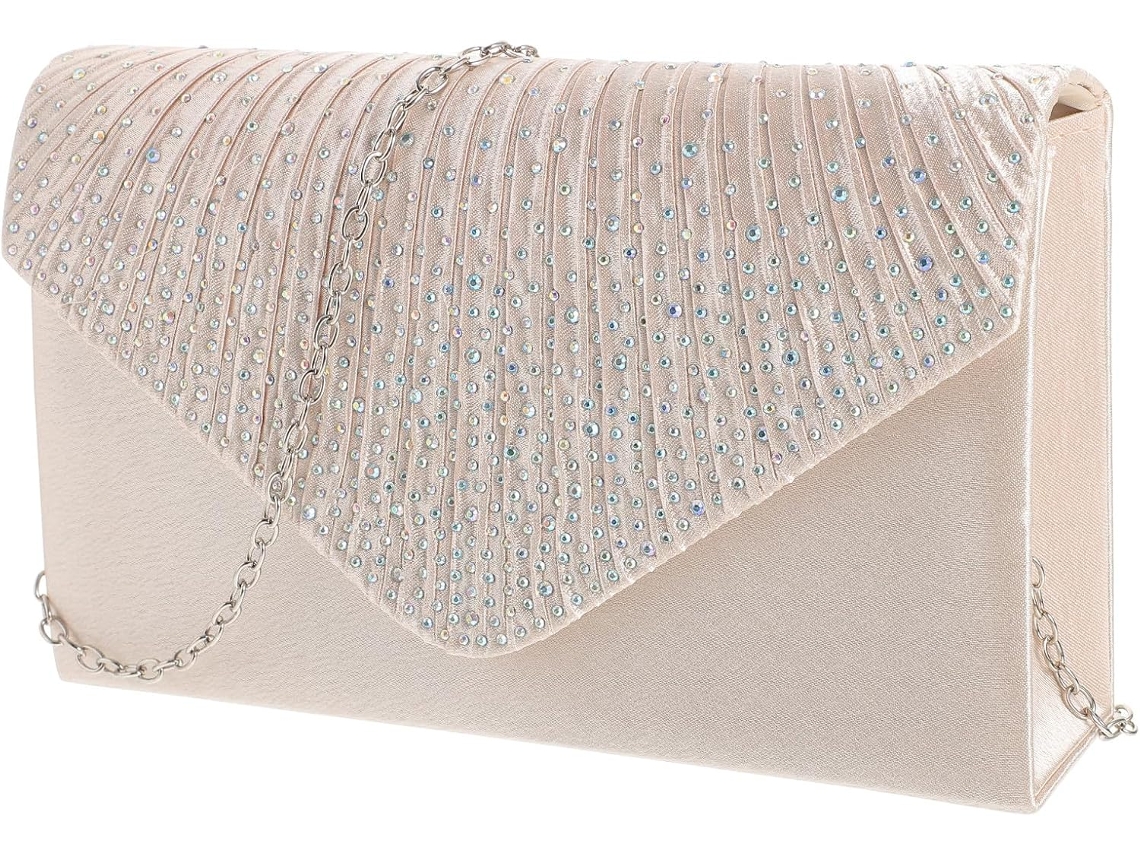 Bolso De Mano De Noche Ciieeo De Poliéster Con Pedrería, Elegante Bolso Para Mujer Para Fiestas.