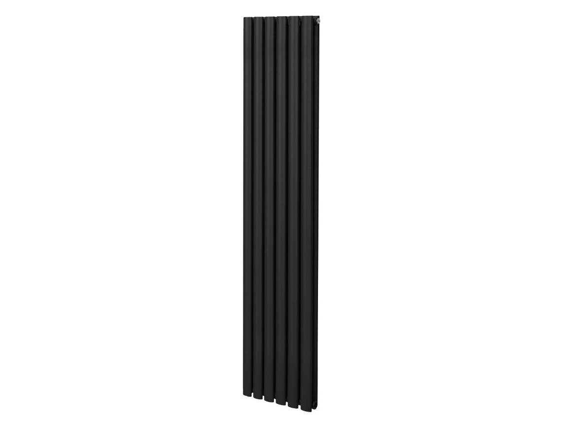 Radiador de columna ovalado en color negro de 1800x360 mm en acero al carbono de 1,5 mm con alta emisión de calor y triple revestimiento.