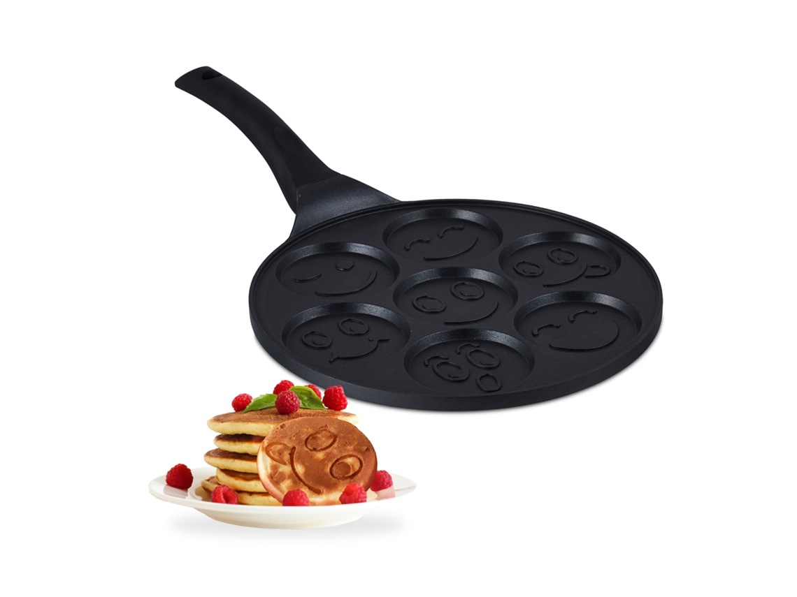 Forma Para Panquecas Relaxdays Com Rostos Divertidos, 7 Cavidades, Ø 8 Cm Cada, Indução, Alumínio, Preto