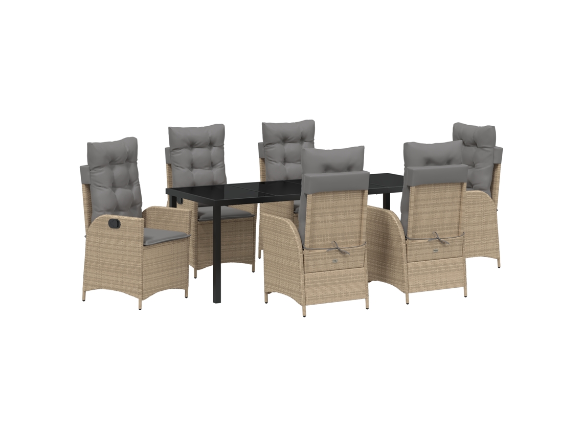 Conjunto de comedor de jardín Vidaxl de 7 piezas con cojines de ratán y poliéster beige