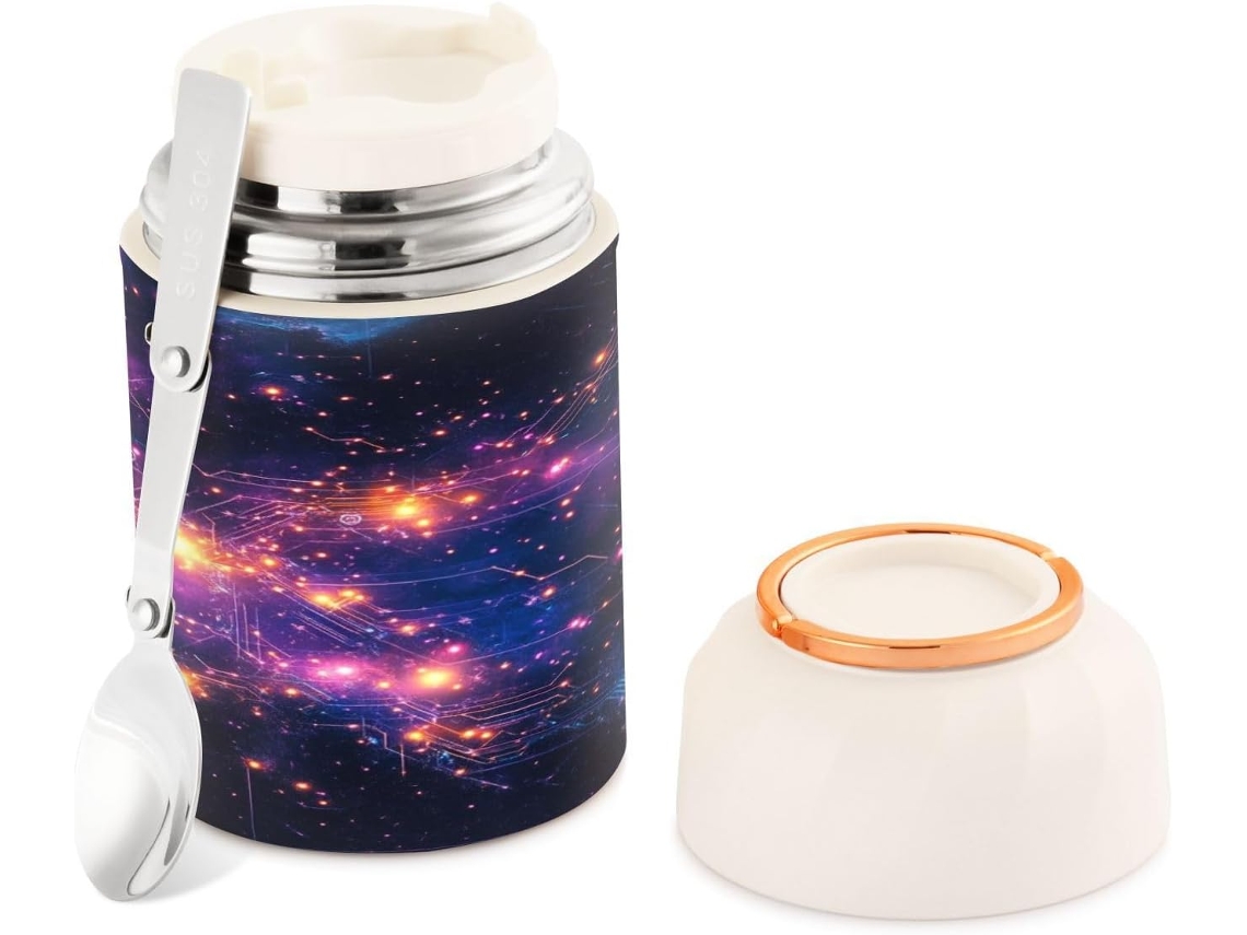 Termo para alimentos calientes, diseño colorido, acero inoxidable.