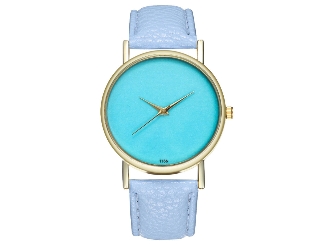 Reloj De Pulsera Unisex De Cuarzo Con Piel Sintética Y Esfera Redonda Azul Claro.