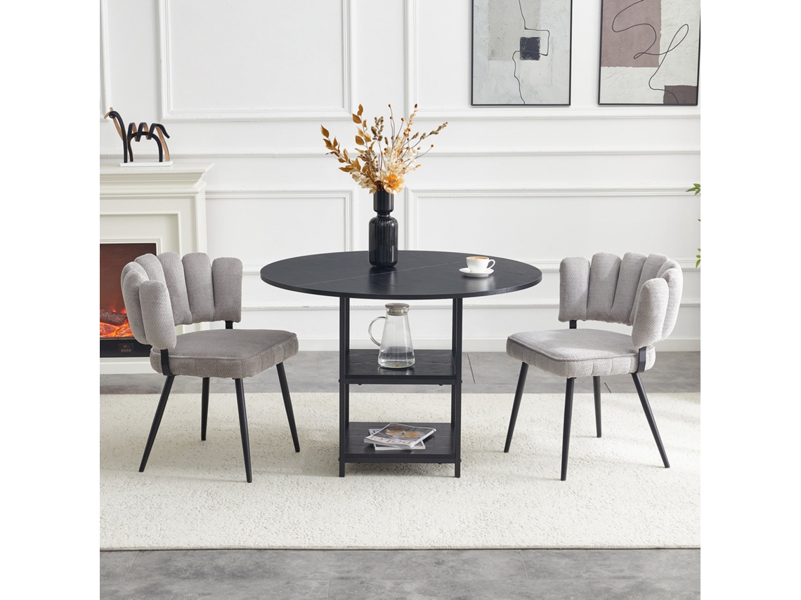 Conjunto mesa y sillas 107 cm - mesa redonda 2 niveles almacenaje + 2 sillas grises flor, estilo industrial - negro/gris
