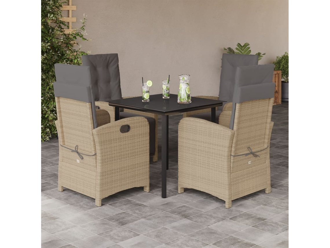 Juego de comedor de jardín de 5 piezas con cojines, mimbre sintético beige, Dkd Home Decor