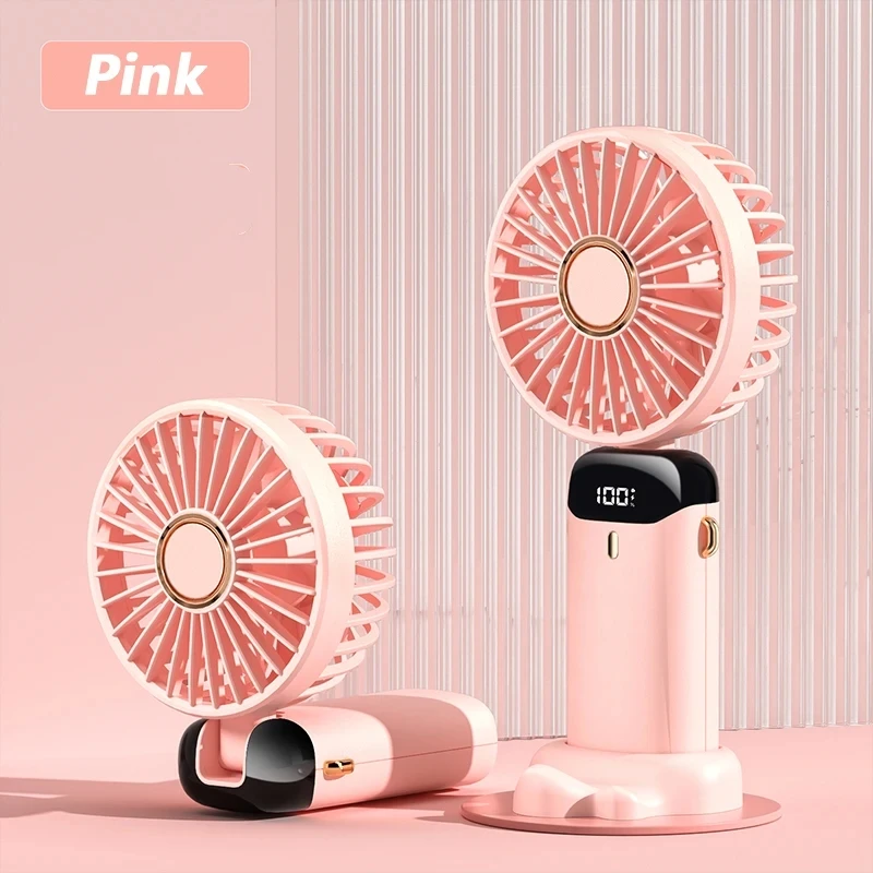 Ventilador Portátil De Mano (rosa), Mini Ventilador Eléctrico Multifuncional Plegable De Doble Cabezal Con Correa Para El Cuello.