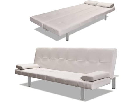 Sofácama Vidaxl Ajustable 241723 cuero artificial beige plazas 2 con dos almohadas crema reclinable cojines madera