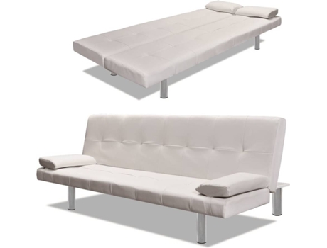 Sofácama Vidaxl Ajustable 241723 cuero artificial beige plazas 2 con dos almohadas crema reclinable cojines madera