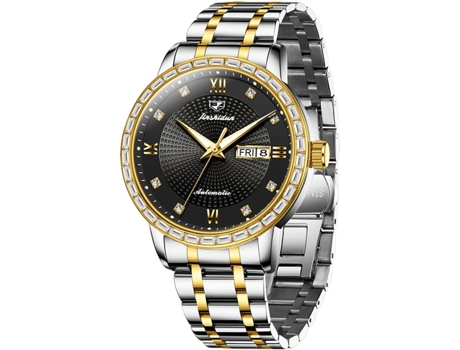 VEANXIN Reloj Automático para Hombre Reloj Mecánico de Negocios Plateado y Dorado Reloj de Fecha Luminoso Resistente al Agua de Acero Inoxidable(or...