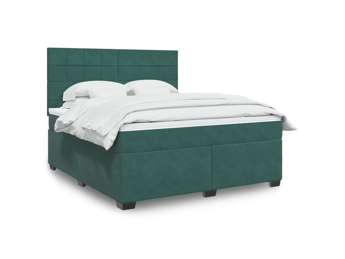 Cama Box Spring Con Colchón Terciopelo Verde Oscuro 180x200 Cm