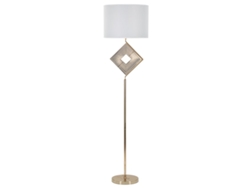 Lámpara De Pie Move De 161 Cm - Lámpara De Pie Glamurosa En Metal Dorado Y Tela Blanca - Diseño Geométrico Decorativo - Casquillo E27 40w