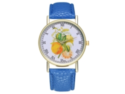 Reloj De Pulsera De Cuero Con Estampado De Frutas Moda Cuarzo Unisex Azul