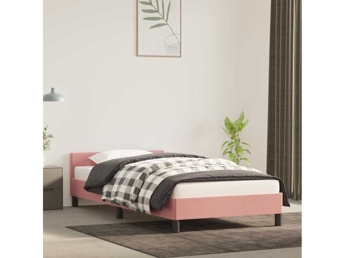 Cama Con Cabecero Sin Colchón Terciopelo Rosa 90x200 Cm