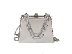 Bolso de noche de PVC, bandolera para mujer y niña, color plateado Lalamoli