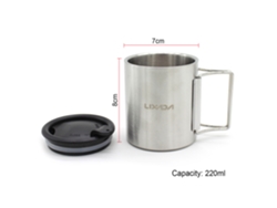 Vaso De Camping Lixada De 220 Ml De Acero Inoxidable Con Doble Pared, Aislamiento Al Vacío, Tapa Y Asa Plegable Para Uso En Exteriores Y Picnics.