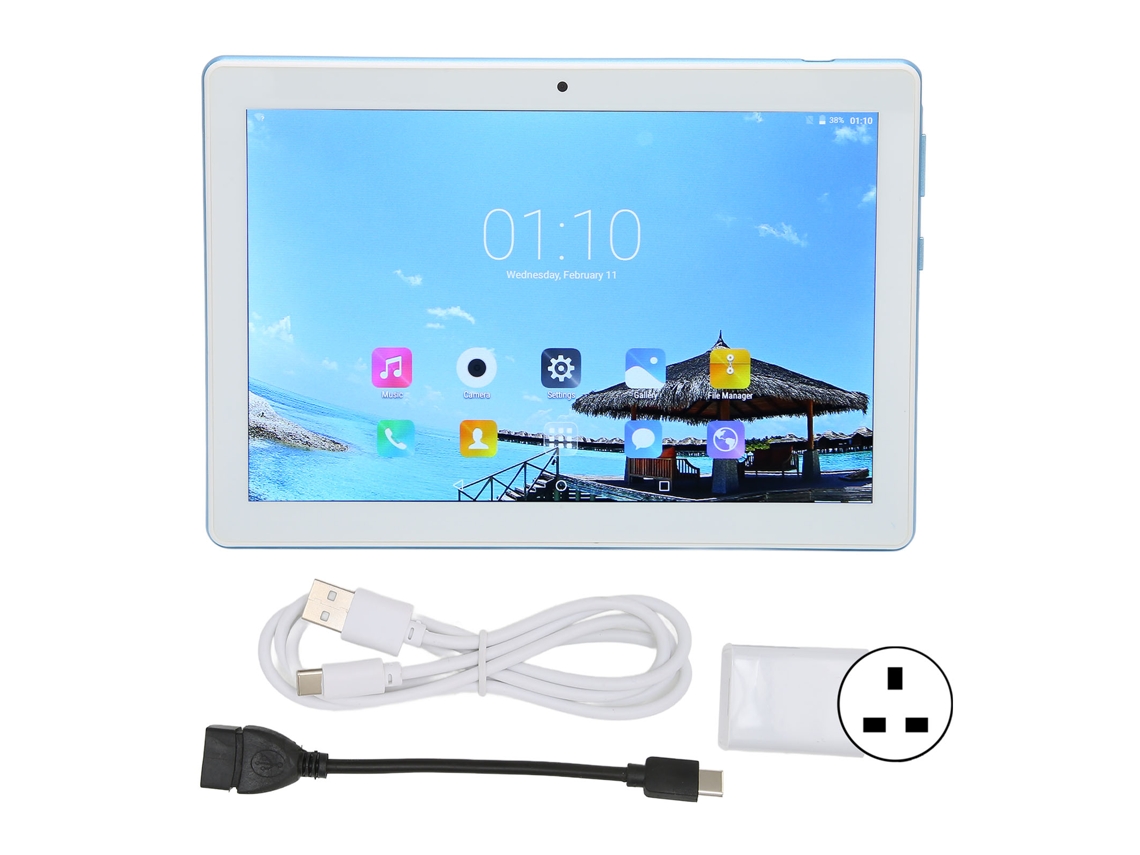 Tablet PC de 8 pulgadas, 2 GB/32 GB, 8 núcleos, Android 10, color azul, enchufe británico de 100 W y 240 V, luz dorada